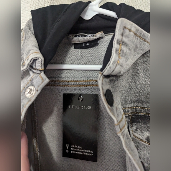 BNWT Little Bipsy Hooded Grey & Black Denim + Knit Jacket size 3T-4T - Picture 4 of 8